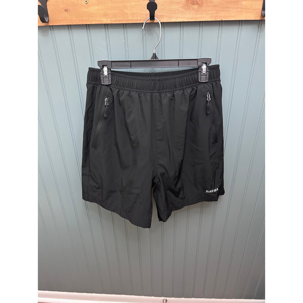 BIKEWA Black Cycling Shorts‎ Padded Liner Zipper Pockets Mens Size M
